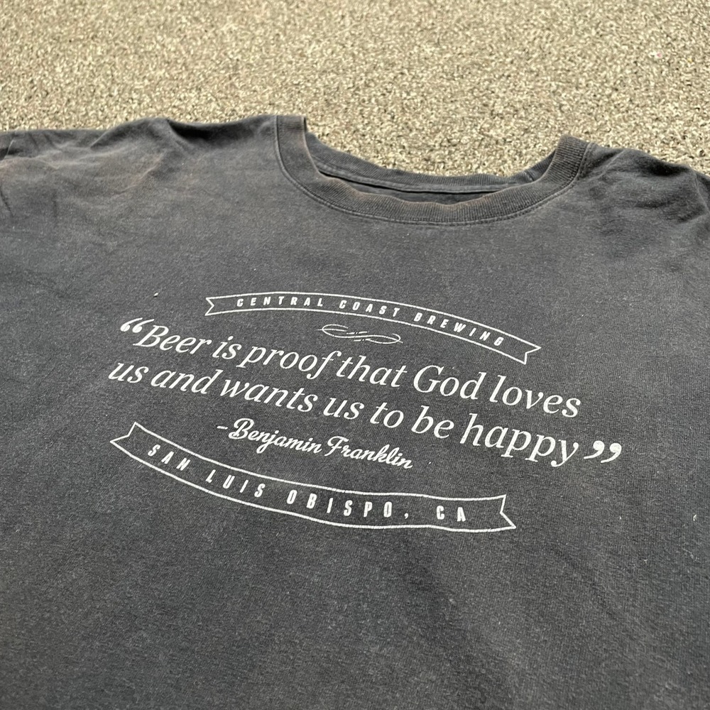 Central Coast Brewing Shirt Mens 2XL Black Benjamin Franklin Beer Quote Graphic